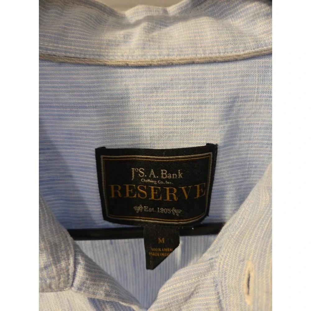 Jos A Bank Reserve Blue Plaid Long Sleeve Linen Mens Shirt Medium‎ - Picture 2 of 5